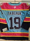 Autographed/Signed Matthew Tkachuk Florida White Retro Hockey Jersey Large COA