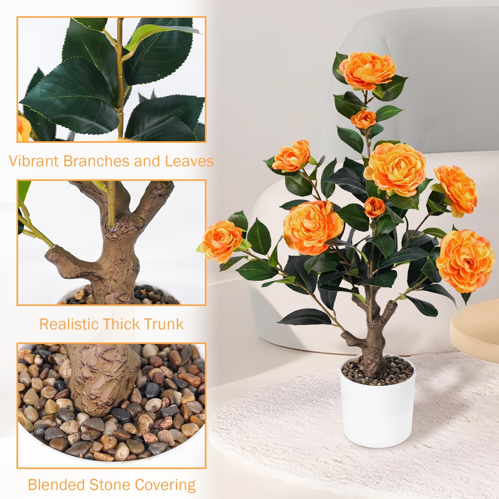 2FT Artificial Camellia Tree, Small Fake Tree for Outdoor Indoor, Plastic Pot...