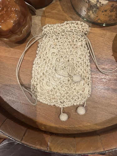 Antique Victorian Crochet Reticule Purse Handmade Edwardian 1890s 1910s