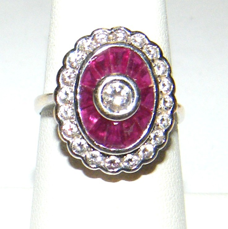 Solid 18k Gold Natural Ruby Diamond Ring - July B… - image 1
