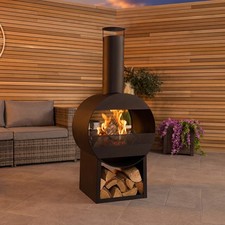 Charles Bentley 129cm Black Powder Coated Steel Modern Patio Heater Chimenea