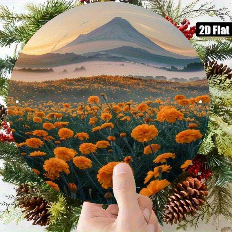 Golden Sunflower Landscape Round Aluminum Wall Art 787Inch