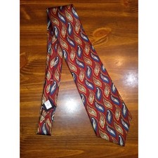 Wembley Mens Silk Tie Red Blue Gold Abstract Paisley Leaf Pattern Made in USA