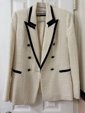 Zara Cream Boucl Double-Breasted Blazer w/ Black Trim. Small. Perfect Condition