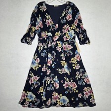 Kiyonna NWT Essential Wrap Dress Womens 1 Flirty Classic Navy Floral 3/4 Sleeve