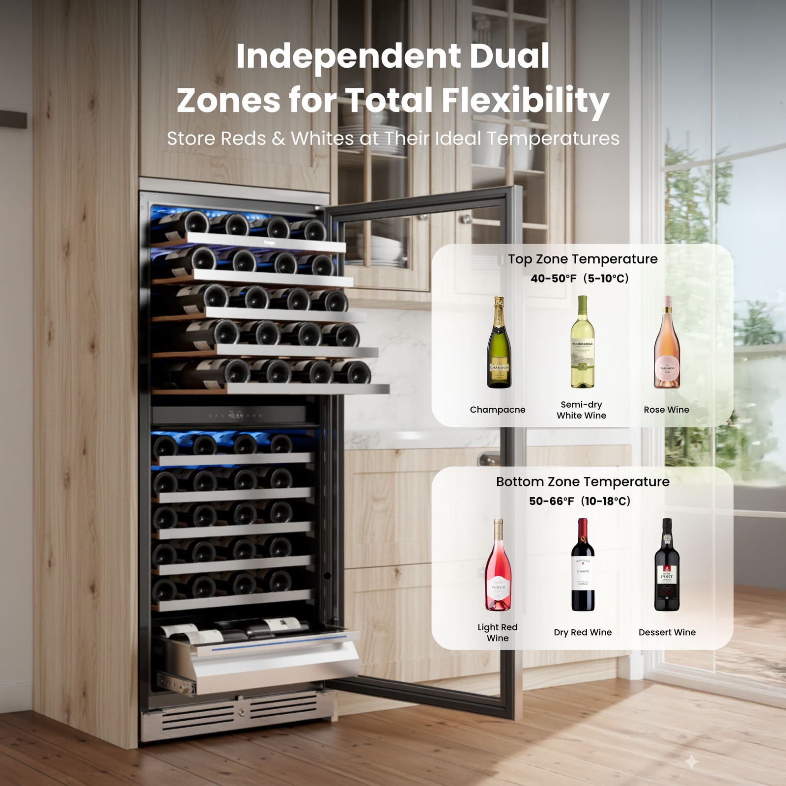 Yeego Wine Cooler 89 Bottles Large Capacity 40&deg;-65&deg;F Dual Zone Refrigerator