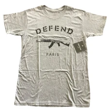 DEFEND Paris Grey Tee Shirt T-Shirt PEACE = WAR NWT Made In USA Size Small