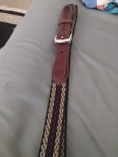 Men  s Brighton Braided Fabric  Leather Belt Silver Tone Buckle Size 36 M20154