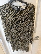 Michael Michael Kors Black/Gold Women's Chain Pearl Faux Wrap Dress Size M
