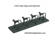 HO Scale 4 Dogs and Firehydrants