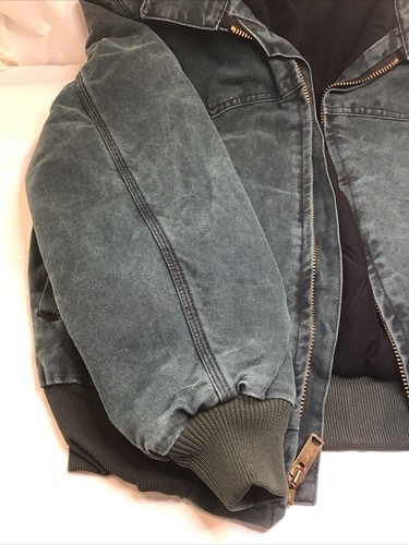 Vtg 1990’s JQ2043 Carhartt Large Bomber Jacket Santa Fe Quilted HUNTER GREEN - Picture 7 of 22