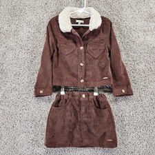 Tahari Girl Skirt Set Size 5 Brown Corduroy Sherpa Heart Pockets Casual School