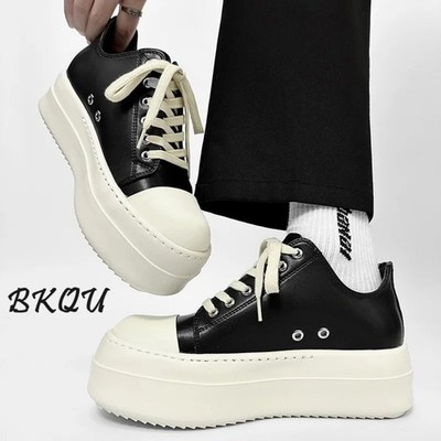 American Retro Platform Sneakers Men Canvas Shoes Big Head Height Derby Boots