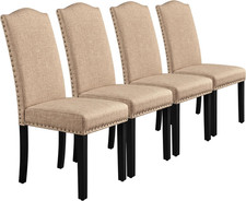 Set 4 Sedie Sala Da Pranzo Schienale Alto Imbottite Moderne in Tessuto Eleganti 