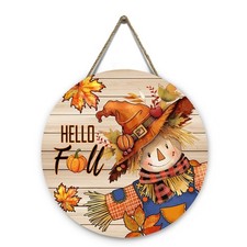 Hello Fall Autumn Scarecrow Door Sign Thanksgiving Seasonal Wall Decor