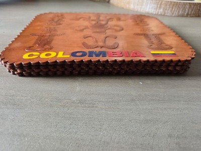 Leather Colombia Rectangular Set Brown  Collectible Colombian Flag unsure of use
