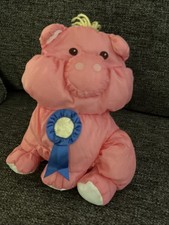 VTG 1997 Fisher Price Barnyard Puffalumps Pink Pig Blue Ribbon 1229