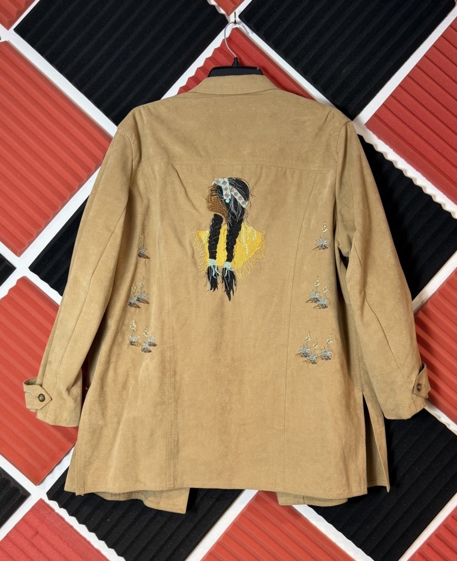 Varon Collared Button Front Tan Western Embroider… - image 4