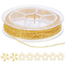 9.8Ft Necklace Chain for Jewelry Making, Gold Plated Stainless Steel Link Cab...