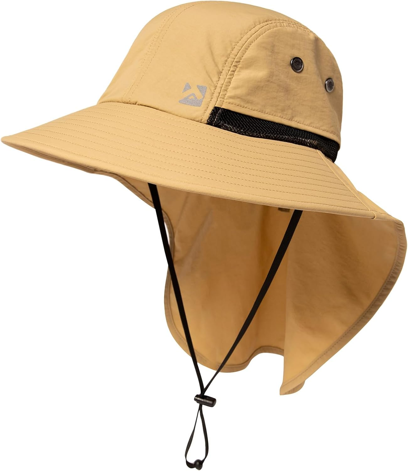 Oversized XL XXL Mens Sun Hat with Neck Flap for Big Head in Khaki