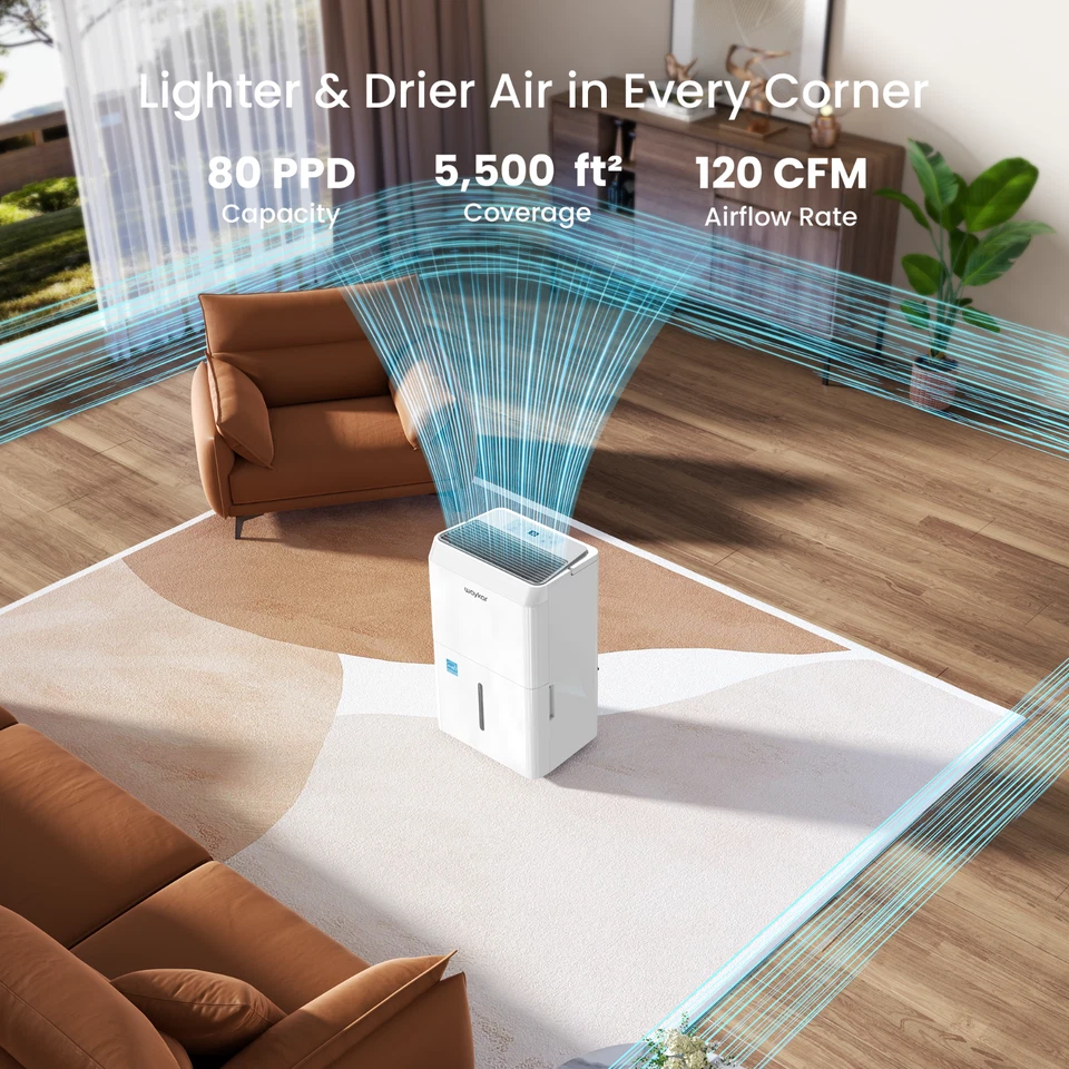 Deshumidificador Waykar 30/80/120/150 pintas Energy Star con bomba para sótano doméstico Foto 3 de 4