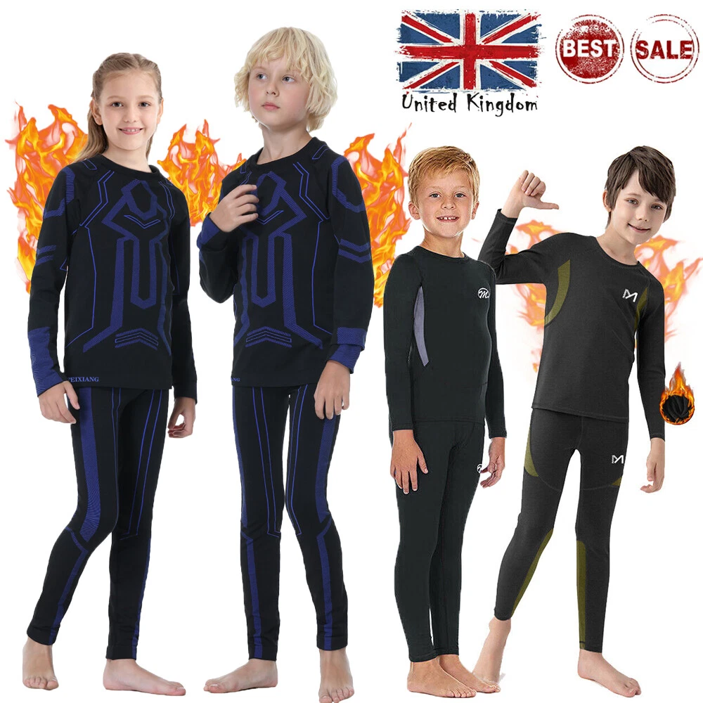 Kids Boys Girls Thermal Underwear Body Suit Baselayer Top + Bottom Set Ski  6-15Y