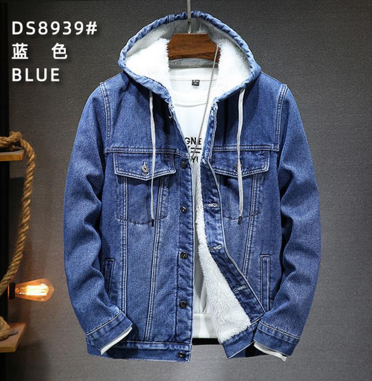 Grey Leather Jacket Hoodie Combo Womens Denim Jacket Men Hooded