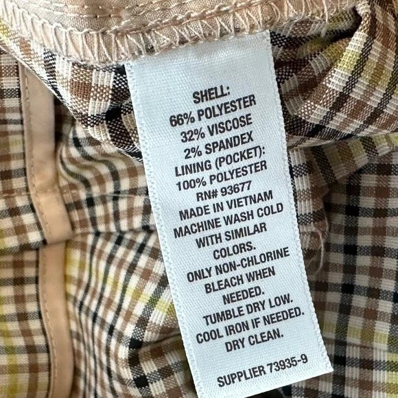 New! Worthington Plaid Shorts Sz 6 Belt Tye Pockets Yellow Brown Tan - Image 4 of 4