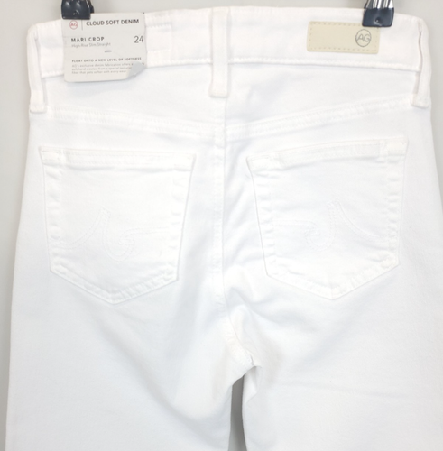 AG Mari Crop Denim White Pants High Rise Slim Straight Stretchy Women 24 Jeans - 第 11/11 張圖片