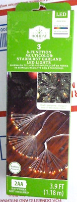 Holiday Time 3 Starburst Garland 8-Function Multi Color LED Christmas Lights NEW