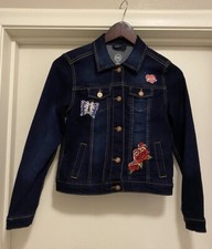 Wonder Nation Denim Stretch Jean Jacket Patches Girls Large 10-12 Retro NWOT