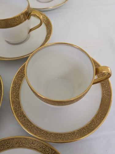 Antico piattino tazza da tè 1903 Theodore Haviland bordo oro Limoges Francia set di 10 - Foto 17 di 23
