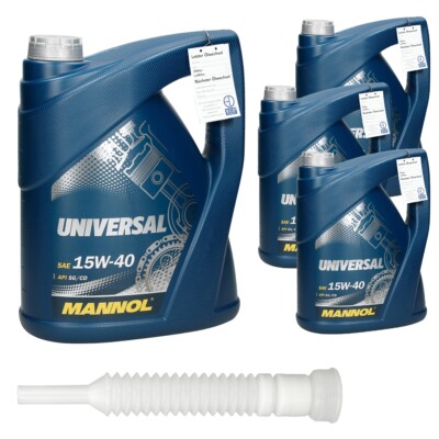 4x 5 Liter Mannol SAE 15W-40 Universal Motoröl API SG/CD mit Auslaufschlauch