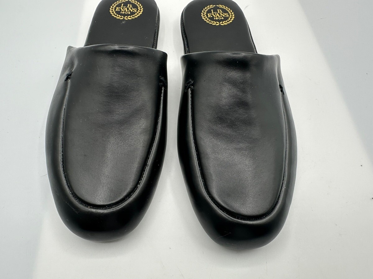 EVANS DUKE SCUFF GENUINE LEATHER SMOKING SLIPPERS BLACK MENS