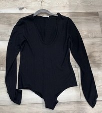 Reformation V-Neck Bodysuit Ribbed Knit Black Size Large