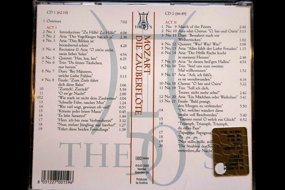 Mozart Die Zauberflote, Karajan, The 50's, juego de 2 CD - CD, EN MUY BUENA CONDICIÓN Foto 2 de 2
