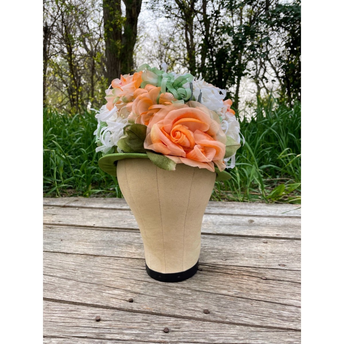 Vintage 1960s Millinery Flower Bucket Hat Peach and Green | eBay