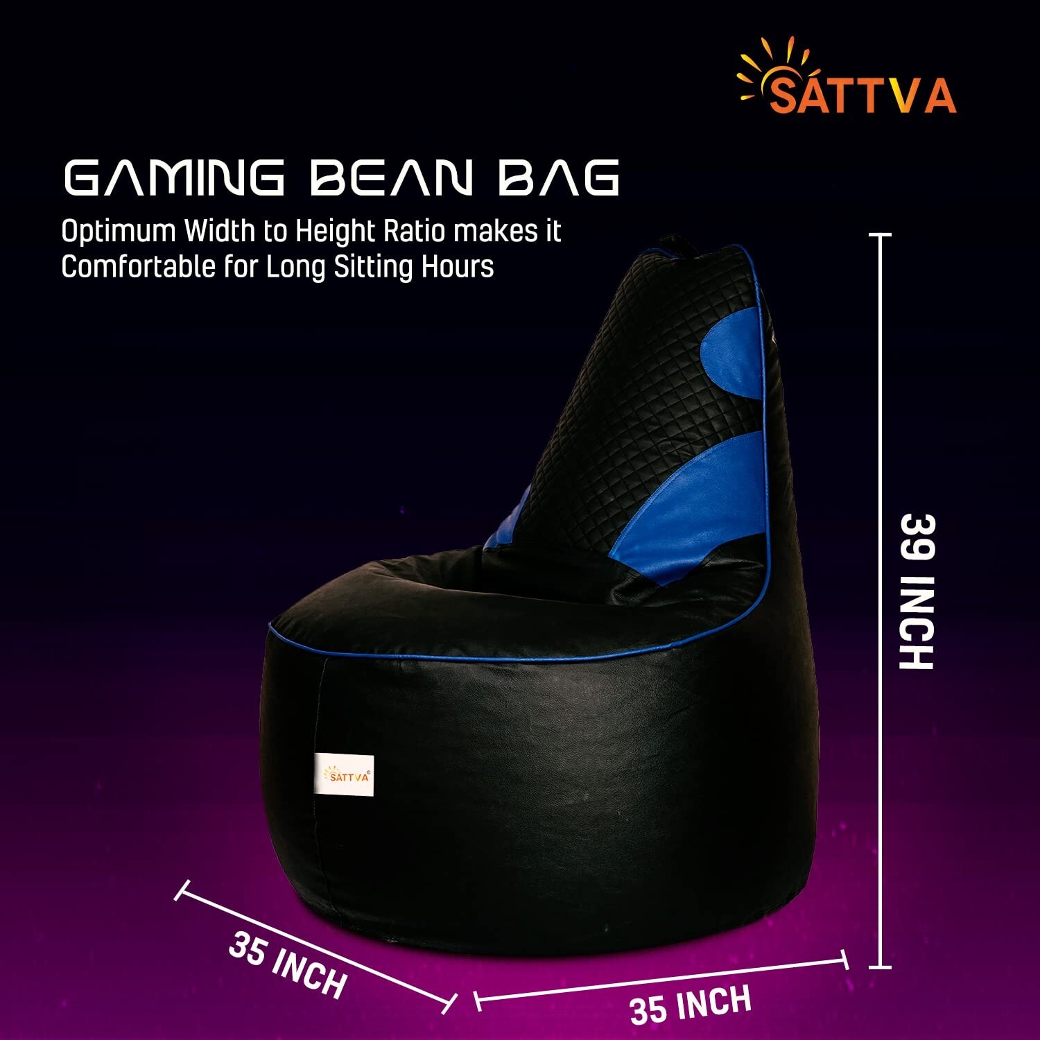 SATTVA 3.5Ft Faux Leather Gaming Bean Bag Chair for Adults Big Bean
