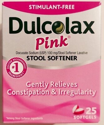 DULCOLAX PINK STOOL SOFTENER DOCUSATE SODIUM 100mg 25 COUNT SOFT GELS EXP 5/25