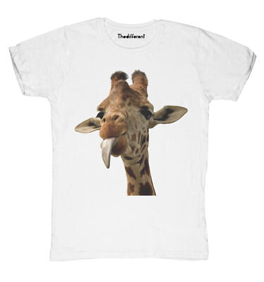 New T-Shirt Fiammata Uomo Giraffa Linguaccia Idea Regalo