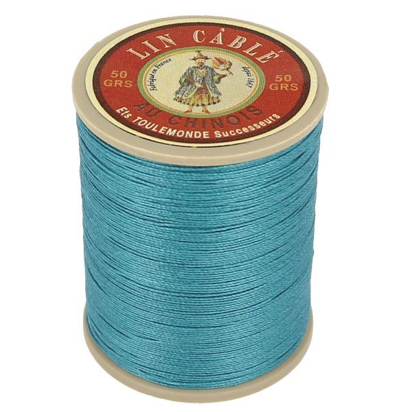 Fil de lin câblé glacé Au Chinois n° 632 bleu canard en bobine de 285m
