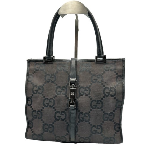 GUCCI GG Canvas Jackie Hand Bag Black Silver 002 1065 3444 Auth