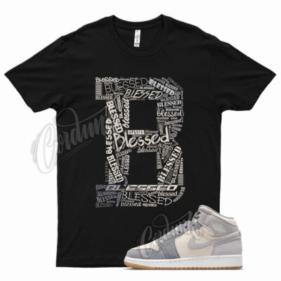 Black BLESSED T Shirt for Air J11 Mid Cream Grey Neutral Tones Wolf Cool