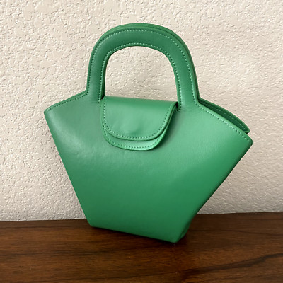 Real Leather | Racing Green Mini DOLL Bag Top Handle Basket Crossbody Satchel