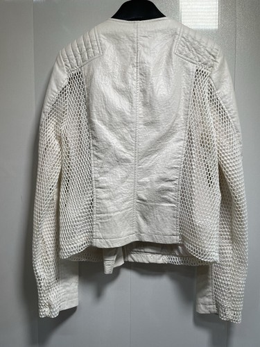Guess White Leather Look Jacket BNWT Biker Style Net Detail Medium - Picture 5 of 17