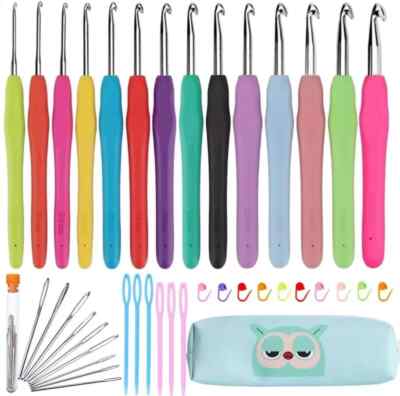 Crochet Hooks Set Clover Amour Steel Pastel 14 Pcs Ergonomic Easy Grip Bright