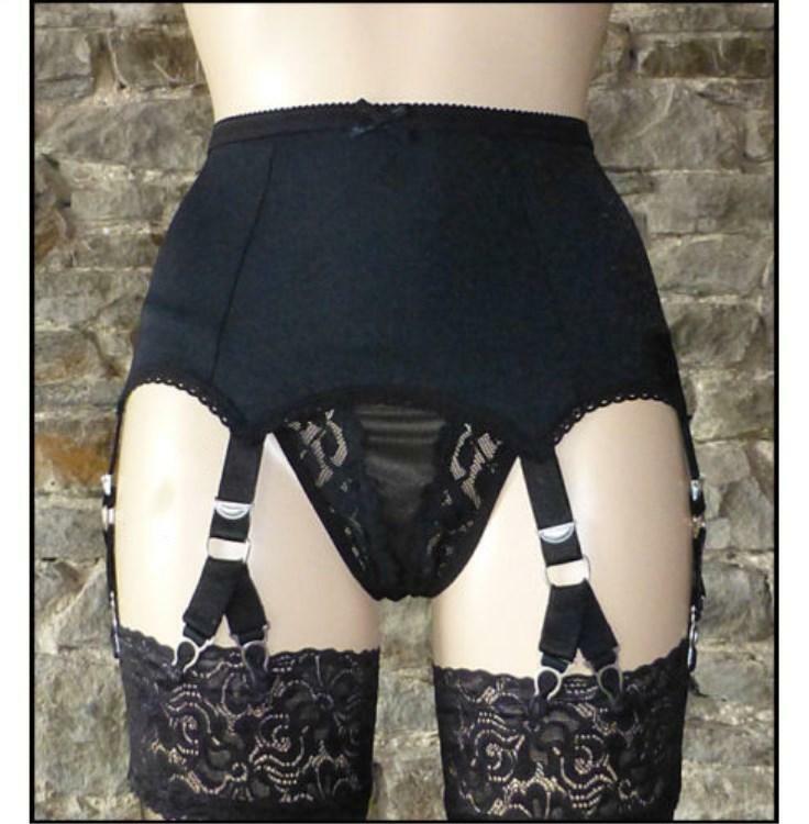 Garter Belt with 6 Double garters, Burlesque Style in Black or White  Crotchless