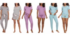 Felina Women's 3 Piece Pajama Set Jogger Shorts Crew Neck Tee