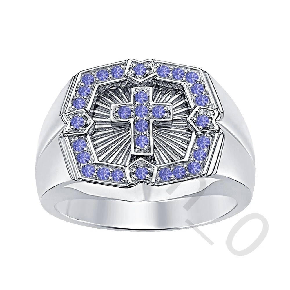 Tanzanita Anillos de banda blanca para hombres