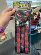 Plaid Nerd Suspenders Adult Costume Accessory New